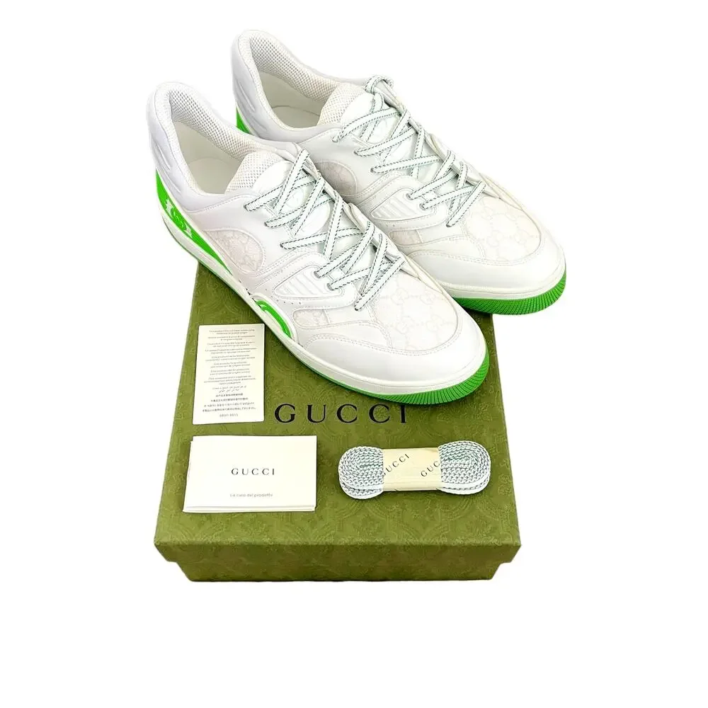 GUCCI Demetra GG Supreme Basket Low Top Sneakers Green White Men's Size 12 NEW